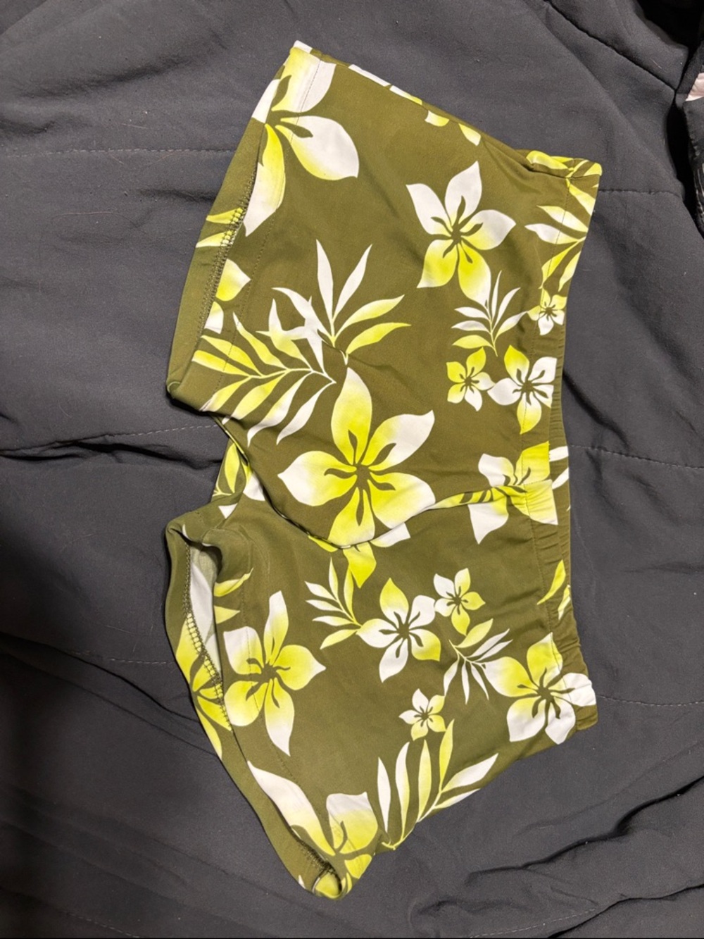 Olive Green Floral Swim Shorts